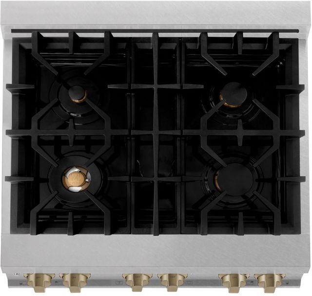 ZLINE Autograph Edition Legacy 30" Satin Stainless Steel Pro-Style Dual Fuel Range with Electric Convection Oven in Satin Stainless Steel and Champagne Bronze Accents-3