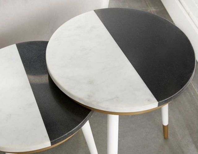 Steve Silver Co. Taj 2-Piece Black/White Marble Top Nesting Table Set-1