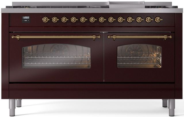 Ilve® Nostalgie II Series 60" Burgundy Pro Style Dual Fuel Range-0