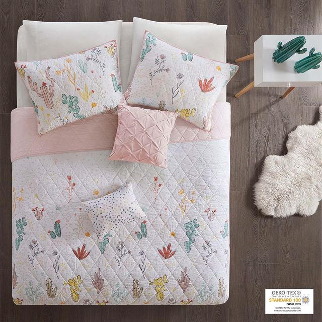 Olliix by Urban Habitat Kids Desert Bloom Cotton Reversible Red Multi Twin Coverlet Set-1