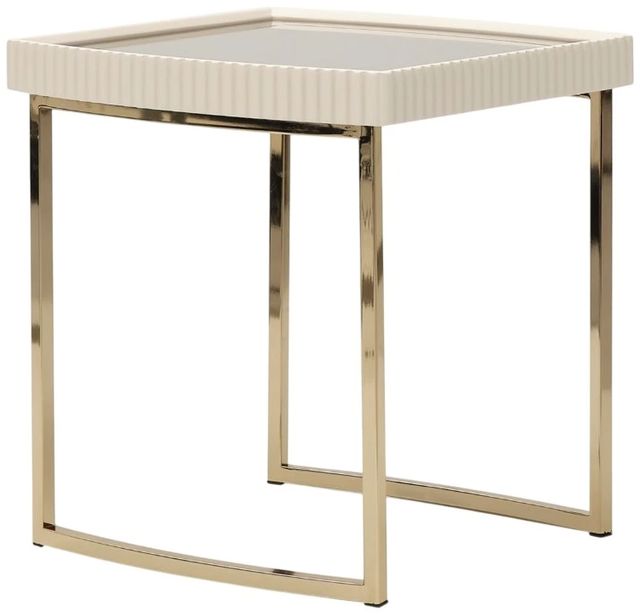 Michael Amini® Lisbon Silken Matte Cream Side Table with Gold Base-0