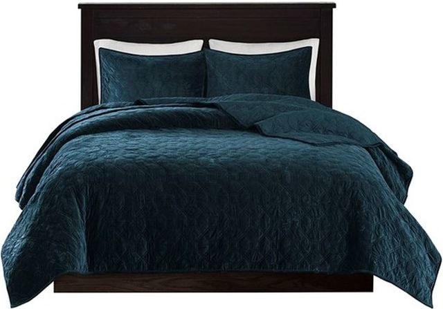 Olliix by Madison Park Harper Teal King/California King Faux Velvet Reversible 3 Piece Coverlet Set-0