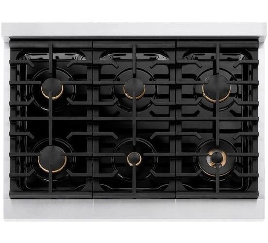 ZLINE Autograph Edition 36" Satin Stainless Steel Pro Style Gas Range with 6 Burner Cooktop and Matte Black Accents-3