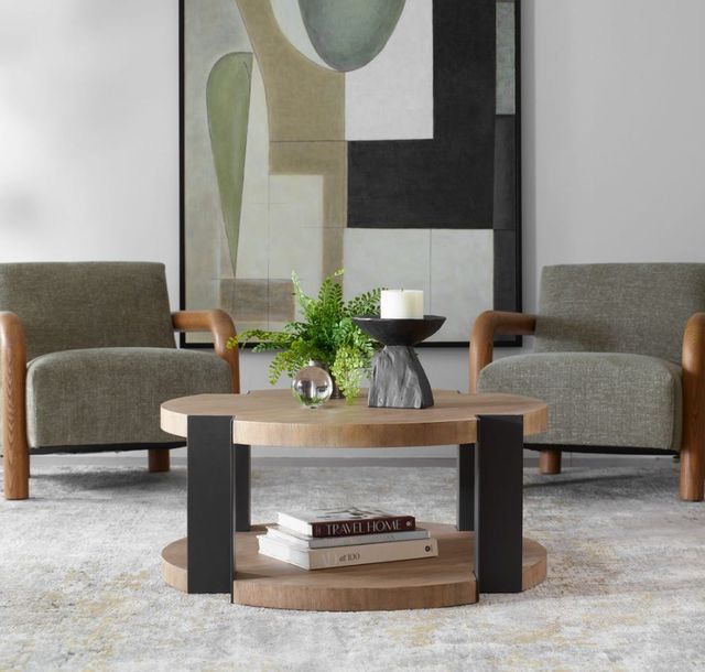 Uttermost® Loana Brown Coffee Table with Matte Black Base-1