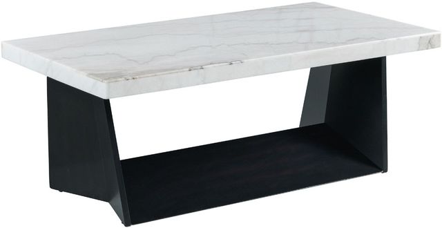 Elements International Beckley Dark Espresso Coffee Table with White Marble Top-0