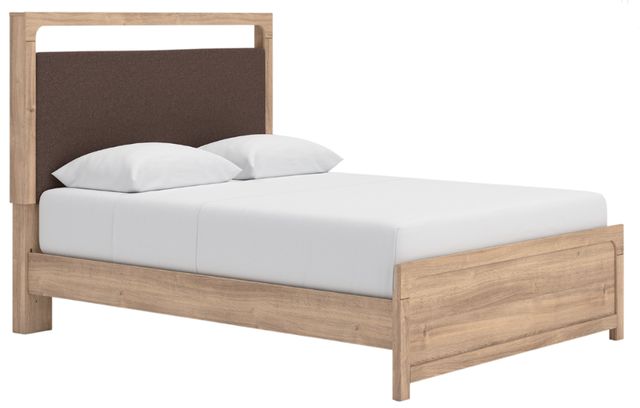 Signature Design by Ashley® Hollymount Tan Queen Upholstered Platform Bed-0