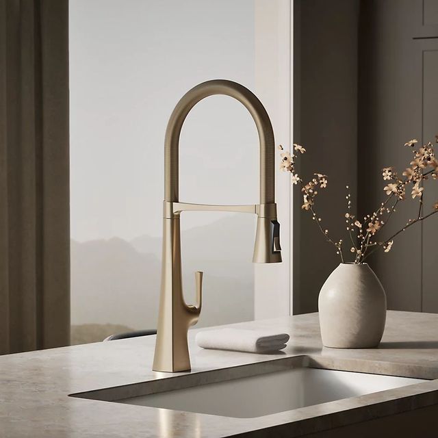 KOHLER® Graze® Vibrant Brushed Bronze 24" Semi-Professional Kitchen Sink Faucet with 3-Function Sprayhead-1