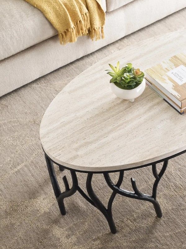 Hammary® Willow Beige Travertine Top Coffee Table with Black Base-2