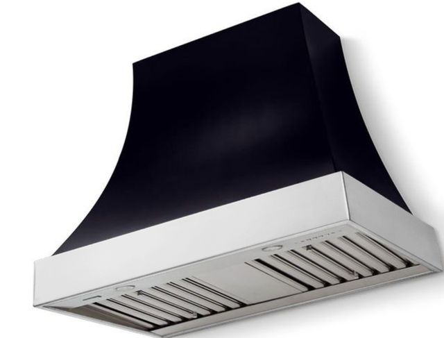 La Cornue CornuFé Cascade 44" Gloss Black Wall Mounted Range Hood with Polished Chrome Trim-0
