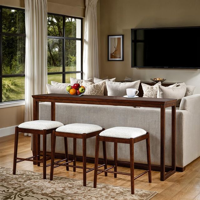 Furniture of America® Daventry 4-Piece Beige/Walnut Sofa Table with Counter Stools-1