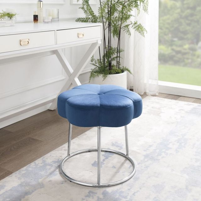 Linon Flower Navy Blue Accent Vanity Stool-4