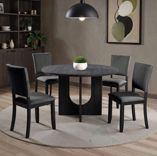 Furniture of America® Oberto 5-Piece Dark Gray Round Dining Table Set-0