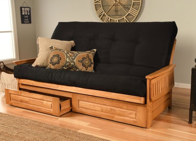 Kodiak Furniture Phoenix Suede Black/Butternut Queen Futon with Mattress and Storage Drawers-2