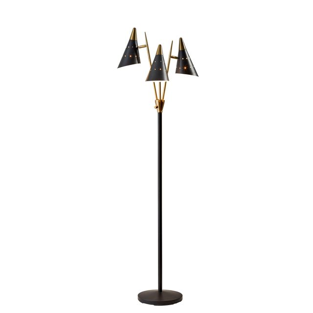 Adesso® Nadine Black/Antique Brass 3-Arm Floor Lamp-0