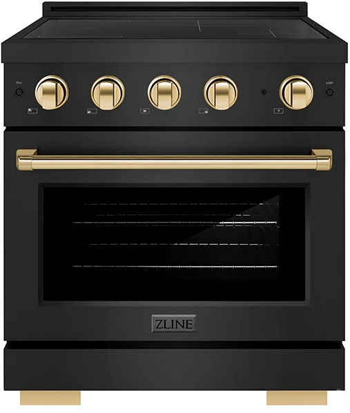 ZLINE Autograph Edition 30 in. 4.2 cu. ft. Paramount Induction Range with 4 Element Cooktop and Electric Convection Oven in Black Stainless Steel with Polished Gold Accents (SINRBZ-30-G)