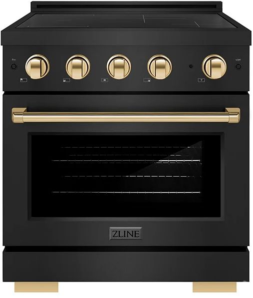 ZLINE Autograph Edition Paramount 30" Black Stainless Steel Pro Style Induction Range with Polished Gold Accents-0