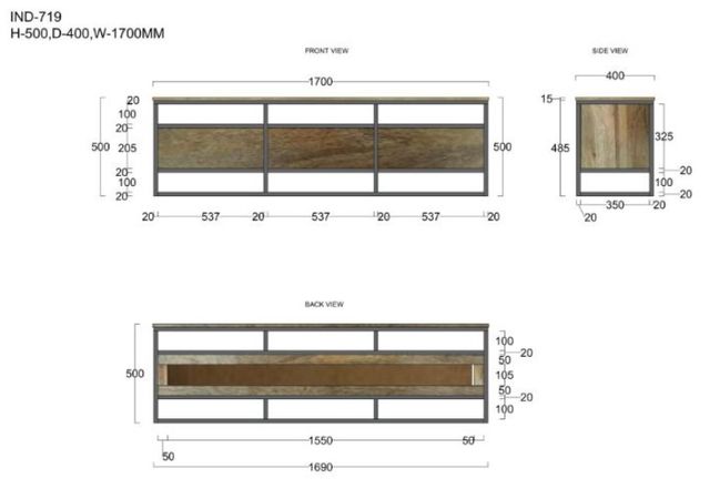Jaipur Furniture Industrial Sawn 3-Drawer TV Unit-2