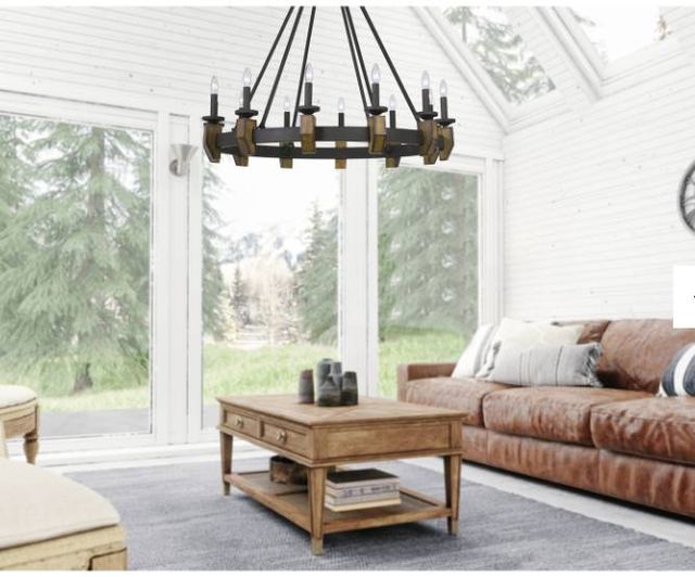 Cal® Lighting & Accessories Cruz 12-Light Bronze/Wood Chandelier-1