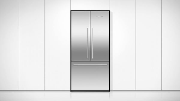 ont view of the Fisher & Paykel RF201ADJSX5 French door refrigerator 