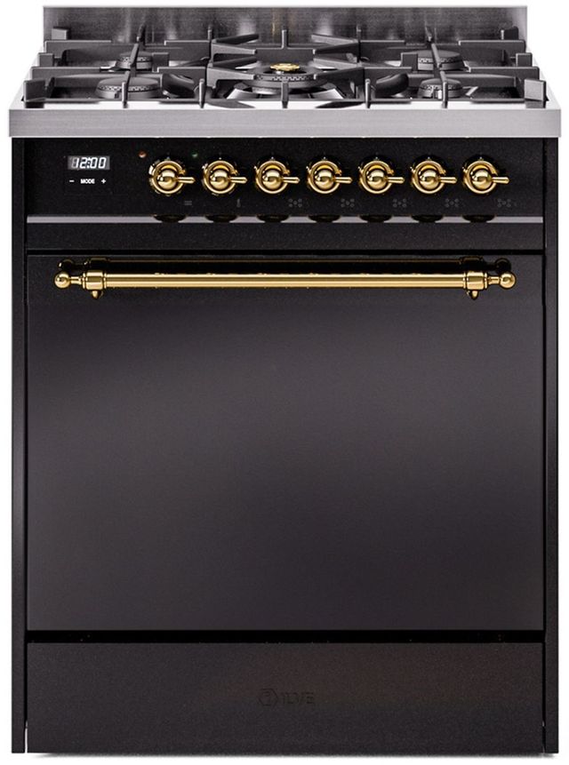 Ilve® Nostalgie II Series 30" Glossy Black Pro Style Dual Fuel Range-0