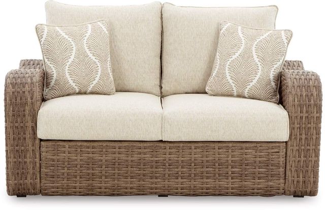 Signature Design by Ashley® Sandy Bloom Beige Outdoor Loveseat-1