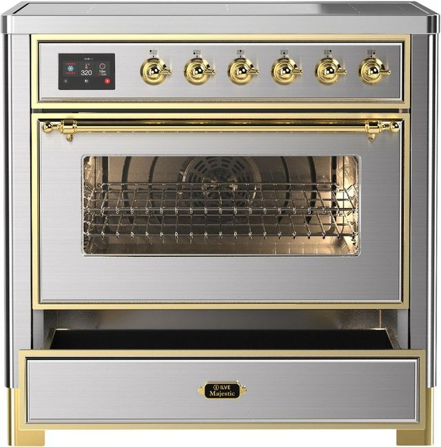Ilve® Majestic III 36" Stainless Steel Pro Style Induction Range with Triple Glass Door and Brass Trim-3