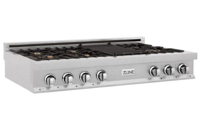 ZLINE Legacy 48" Satin Stainless Steel Gas Rangetop with 8 Brass Burners and Porcelain Cooktop-1