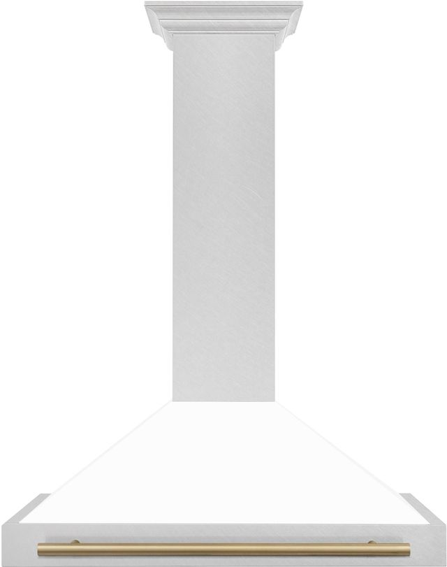 ZLINE Autograph Edition 36" White Matte Wall Mounted Range Hood with Champagne Bronze Handle-0