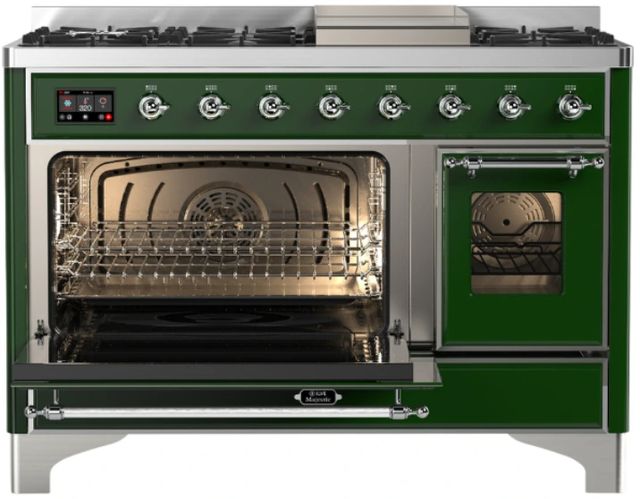 Ilve® Majestic III 48" Emerald Green Pro Style Dual Fuel Liquid Propane Range with Triple Glass Door and Chrome Trim-3