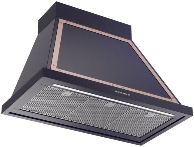 Ilve® Nostalgie II Noblesse 36" Midnight Blue Wall Mounted Range Hood with Copper Trim-1
