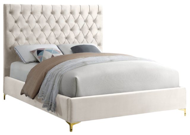 Meridian Furniture Cruz Cream Velvet Full Upholstered Panel Bed-2