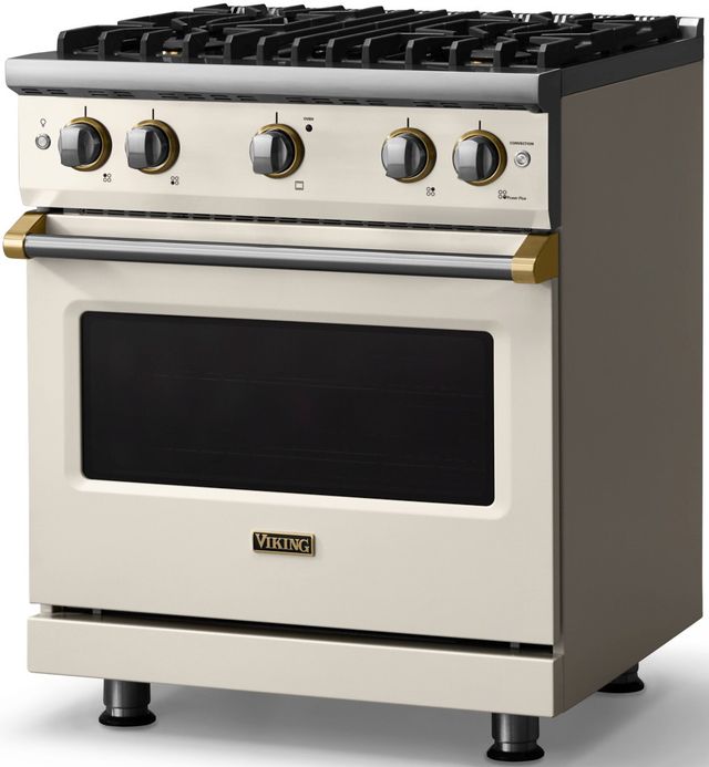 Viking® 5 Series 30" Pure White Pro Style Gas (LP) Range with Brushed Brass Trim-2