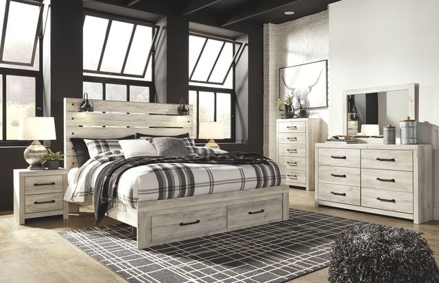 Signature Design by Ashley® Cambeck Whitewash King Panel Bed with 2 Storage Drawers-3