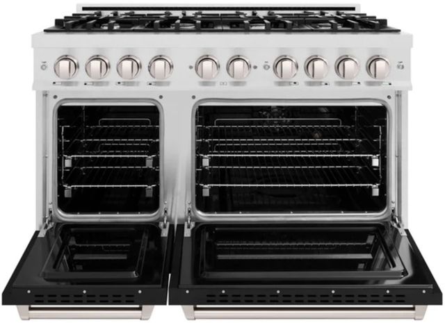 ZLINE Classic Series 48" Satin Stainless Steel Pro Style Dual Fuel Range with Black Matte Door-2
