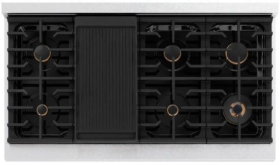 ZLINE Paramount Autograph Edition 48" Satin Stainless Steel Gas Cooktop with Polished Gold Accents-2