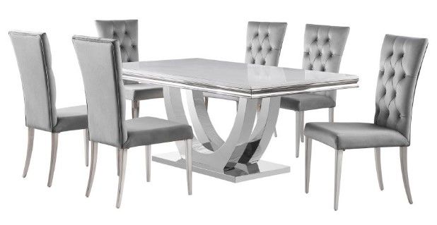 Coaster® Kerwin 7-Piece Chrome/Gray Rectangular Dining Table Set -0