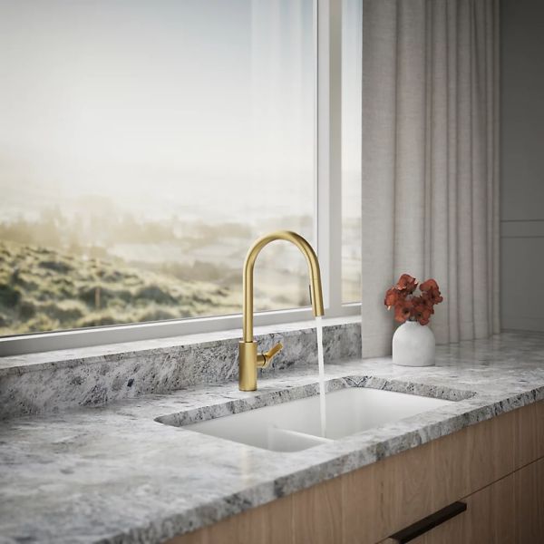 KOHLER® Elate® Vibrant Brushed Moderne Brass 17" Kitchen Sink Faucet with 2-Function Sprayhead-2