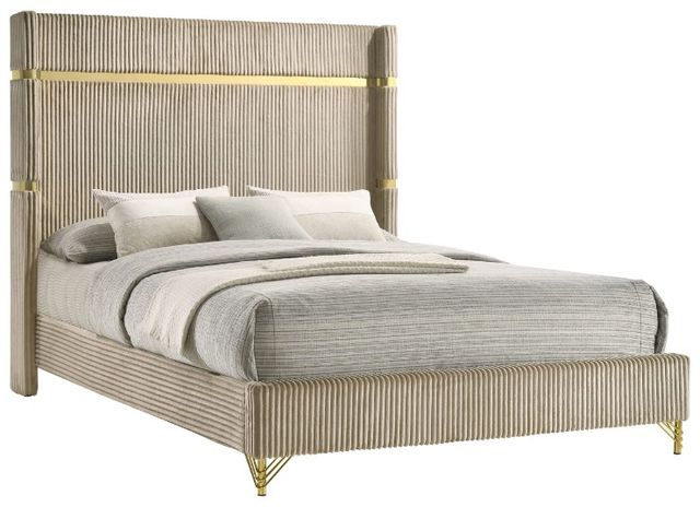 Coaster® Lucia Beige Eastern King Upholstered Wingback Panel Bed-0