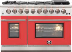 FORNO® Capriasca 48" Stainless Steel Pro Style Gas Range with Red Door