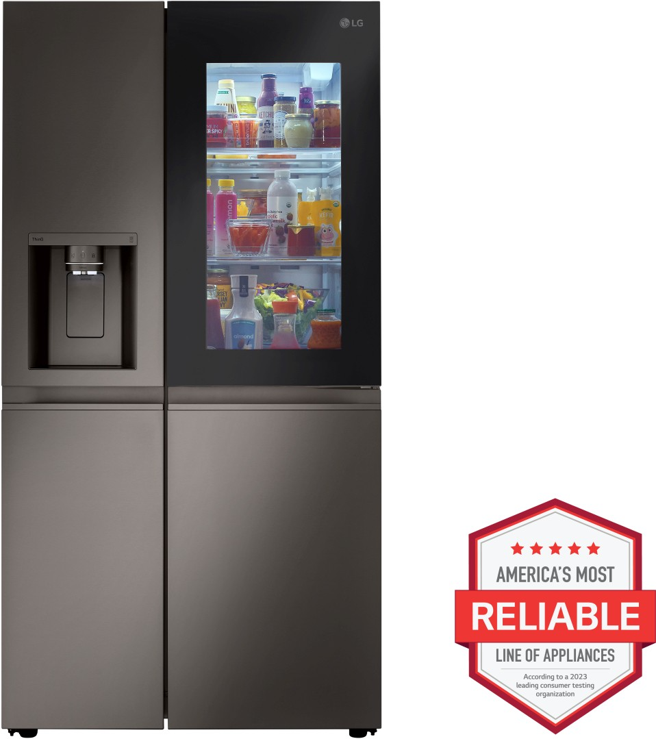 LG 36 in. 27.1 Cu. Ft. PrintProof Black Stainless Steel Side-by-Side Refrigerator with Craft Ice - Thumbnail 3