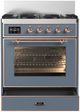 Ilve® Majestic III 30" Blue Gray Pro Style Dual Fuel Liquid Propane Range with Triple Glass Door and Copper Trim-1