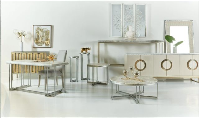 Hooker® Furniture Melange Marin Tumbled White Onyx Top Accent End Table with Pewter Base-1