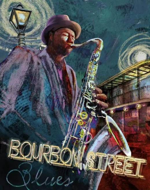 Classy Art Bourbon Street Blues by Conrad Knutsen Mirrored Frame Wall Art-1