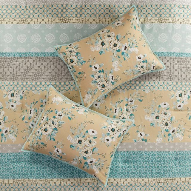 Olliix by Madison Park Willa 7 Piece Green King Cotton Printed Comforter Set-4