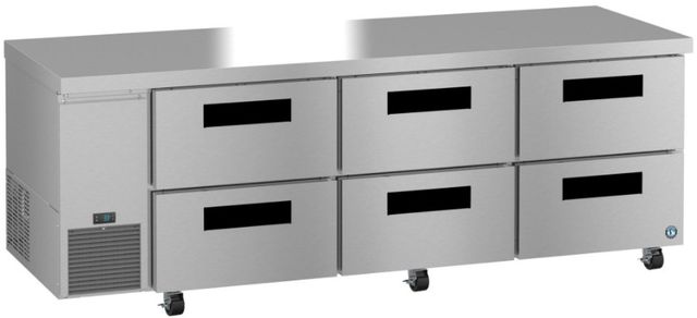 Hoshizaki Steelheart® 93" 30.17 Cu. Ft. Stainless Steel Three Section Undercounter Side Mount Refrigerator with Stainless Drawers-1
