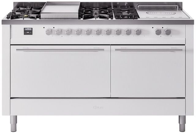 Ilve® Professional Plus II 60" White Pro Style Dual Fuel Range-0