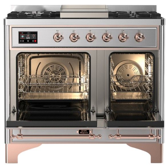Ilve® Majestic III 40" Stainless Steel Pro Style Dual Fuel Natural Gas Range with Triple Glass Door and Copper Trim-1