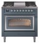 Ilve® Nostalgie II Noblesse 36'' Blue Gray Pro Style Dual Fuel Range with Chrome Trim-0