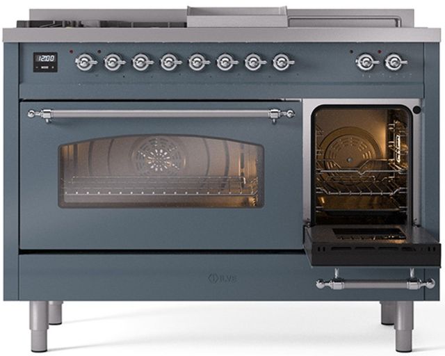 Ilve® Nostalgie II Series 48" Blue Grey Pro Style Dual Fuel Range-3