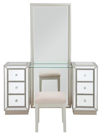 Coast2Coast Home™ Kiara 2-Piece Elsinore Champagne Vanity Mirror and Stool Set-3